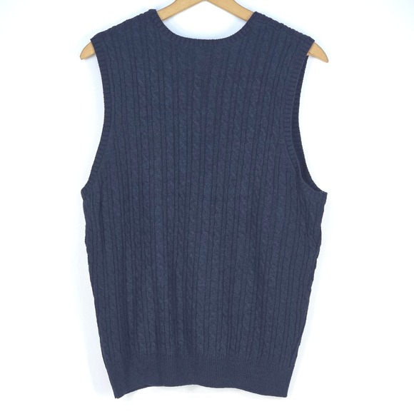 Southern‎ Pines Cable Knit Sweater Vest Navy Large Chunky Pullover V Neck Preppy - Picture 3 of 16